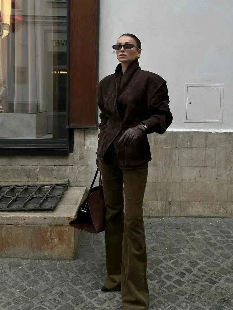 Chic Faux Suede Tailored Blazer
