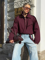 Burgundy High Collar Pocket Bomber