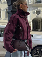 Burgundy High Collar Pocket Bomber