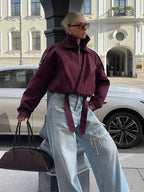 Burgundy High Collar Pocket Bomber