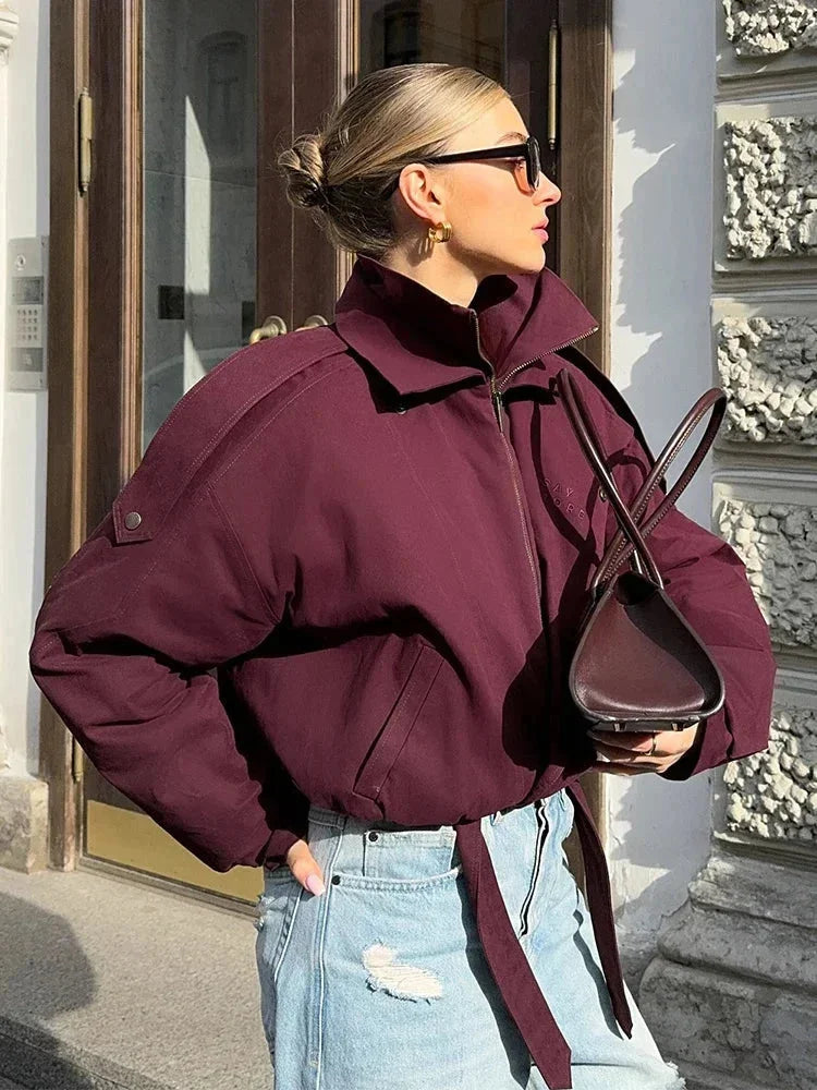 Burgundy High Collar Pocket Bomber