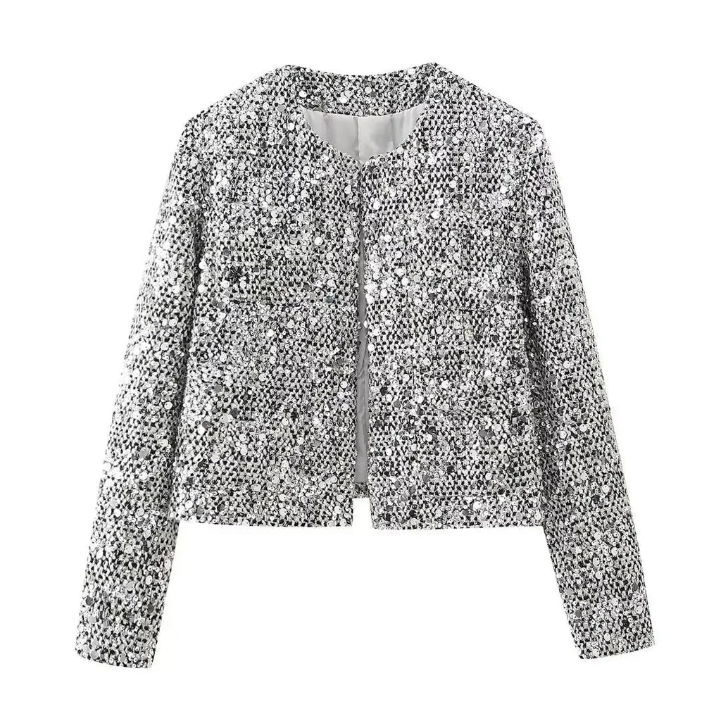 Silver Sequin Sparkling Bomber Jacket