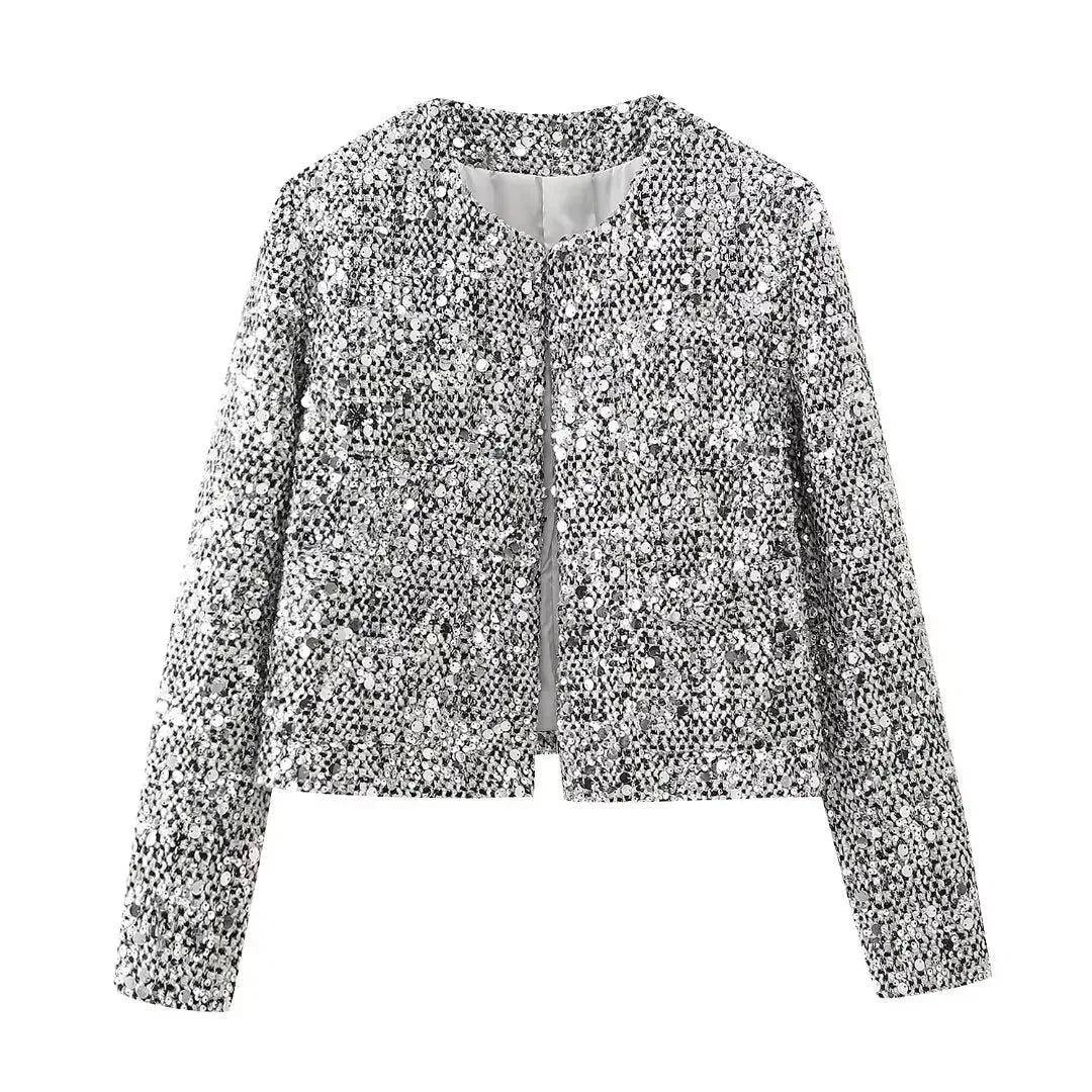 Silver Sequin Sparkling Bomber Jacket
