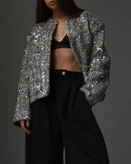 Silver Sequin Sparkling Bomber Jacket