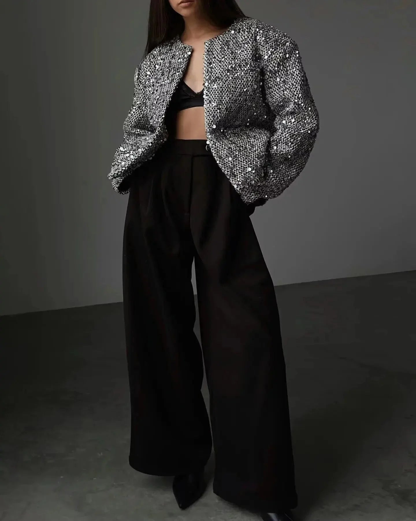 Silver Sequin Sparkling Bomber Jacket