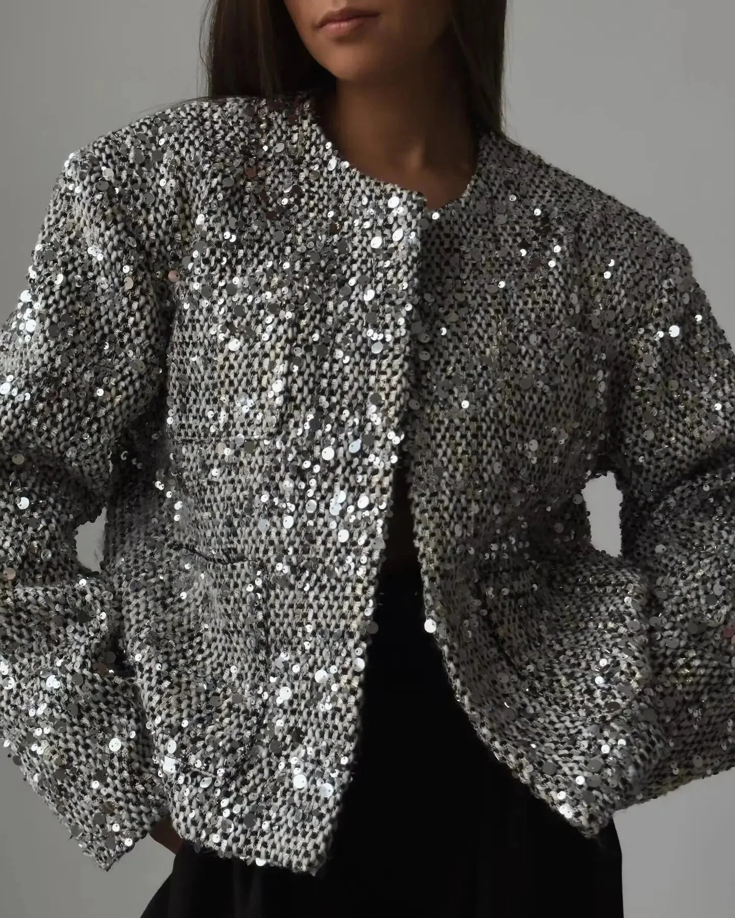 Silver Sequin Sparkling Bomber Jacket