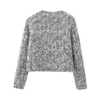 Silver Sequin Sparkling Bomber Jacket