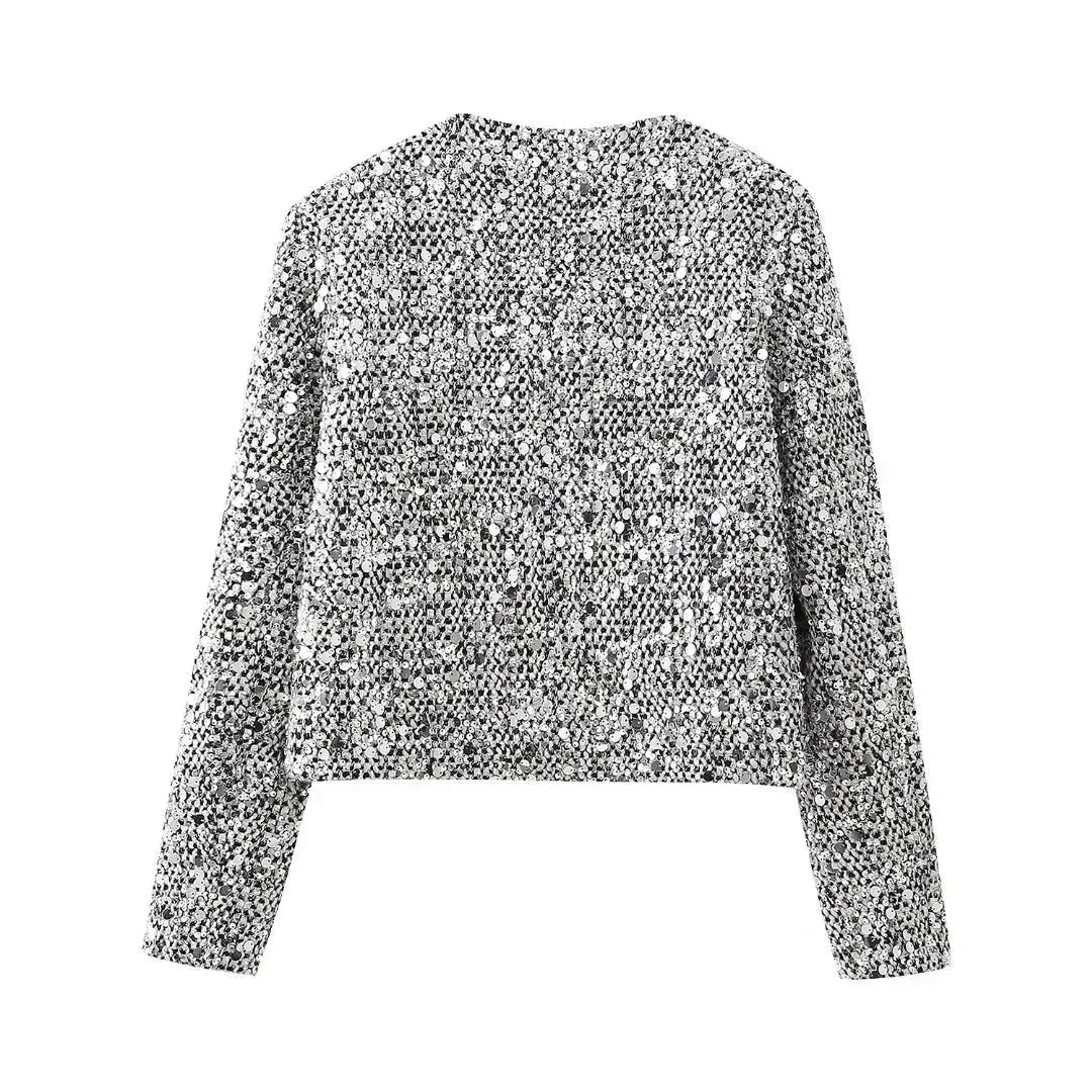 Silver Sequin Sparkling Bomber Jacket