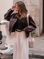 Burgundy Faux Leather Bomber Jacket
