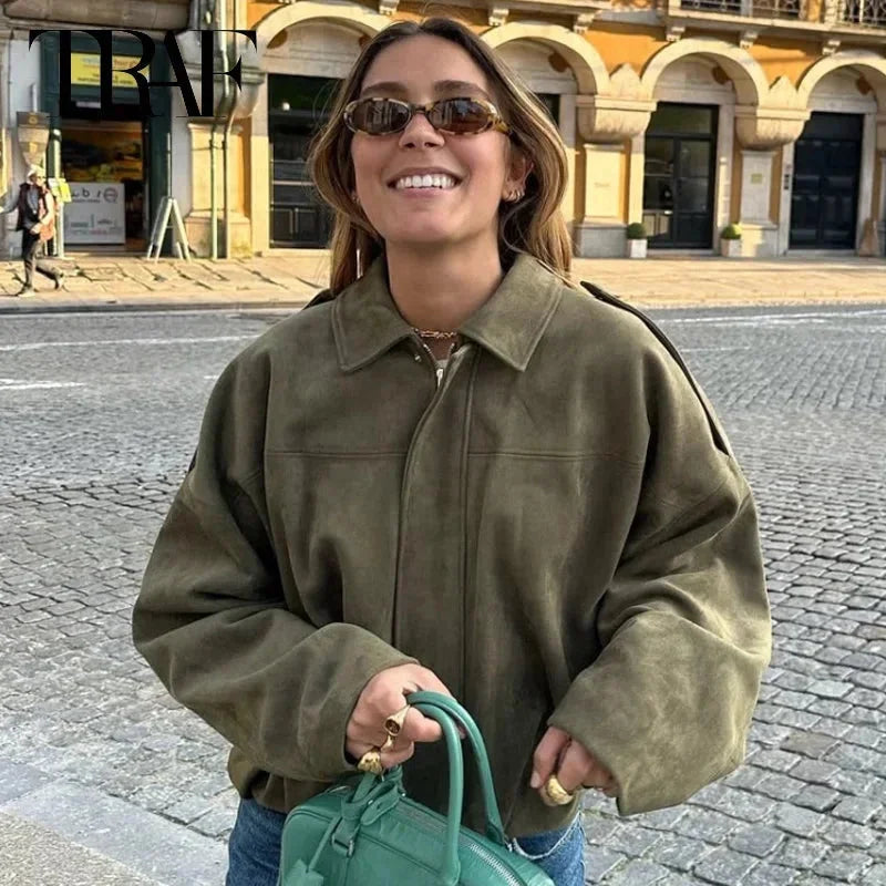 Oversized Zip-Up Trendy Bomber Jacket