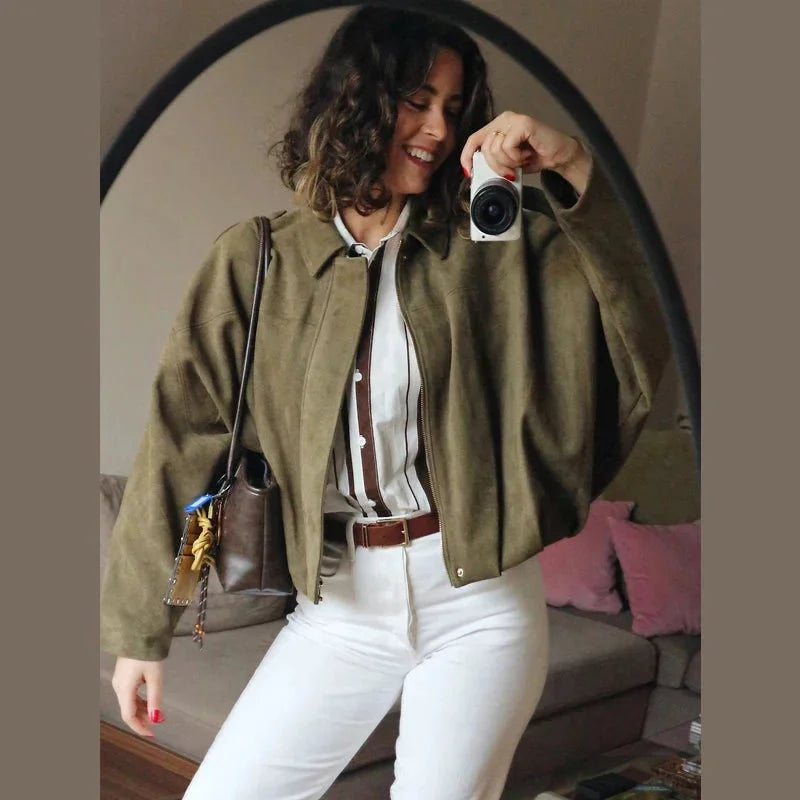 Oversized Zip-Up Trendy Bomber Jacket