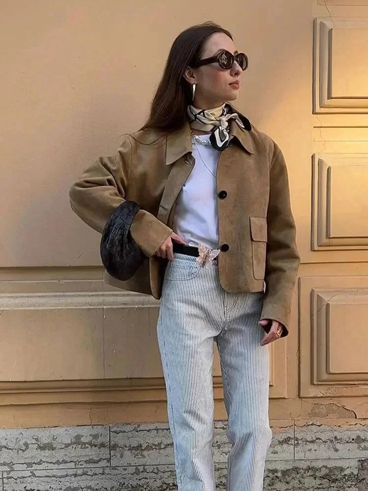 Short Camel Suede Pocket Jacket