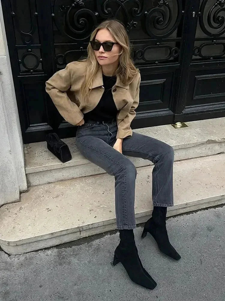 Short Camel Suede Pocket Jacket