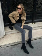 Short Camel Suede Pocket Jacket