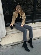 Short Camel Suede Pocket Jacket