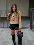 Short Camel Suede Pocket Jacket
