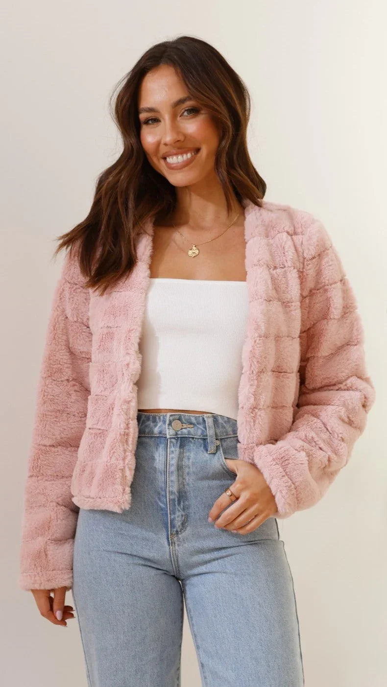 Short Faux Fur Collar Jacket