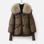 Faux Fur Collar Ribbed Jacket