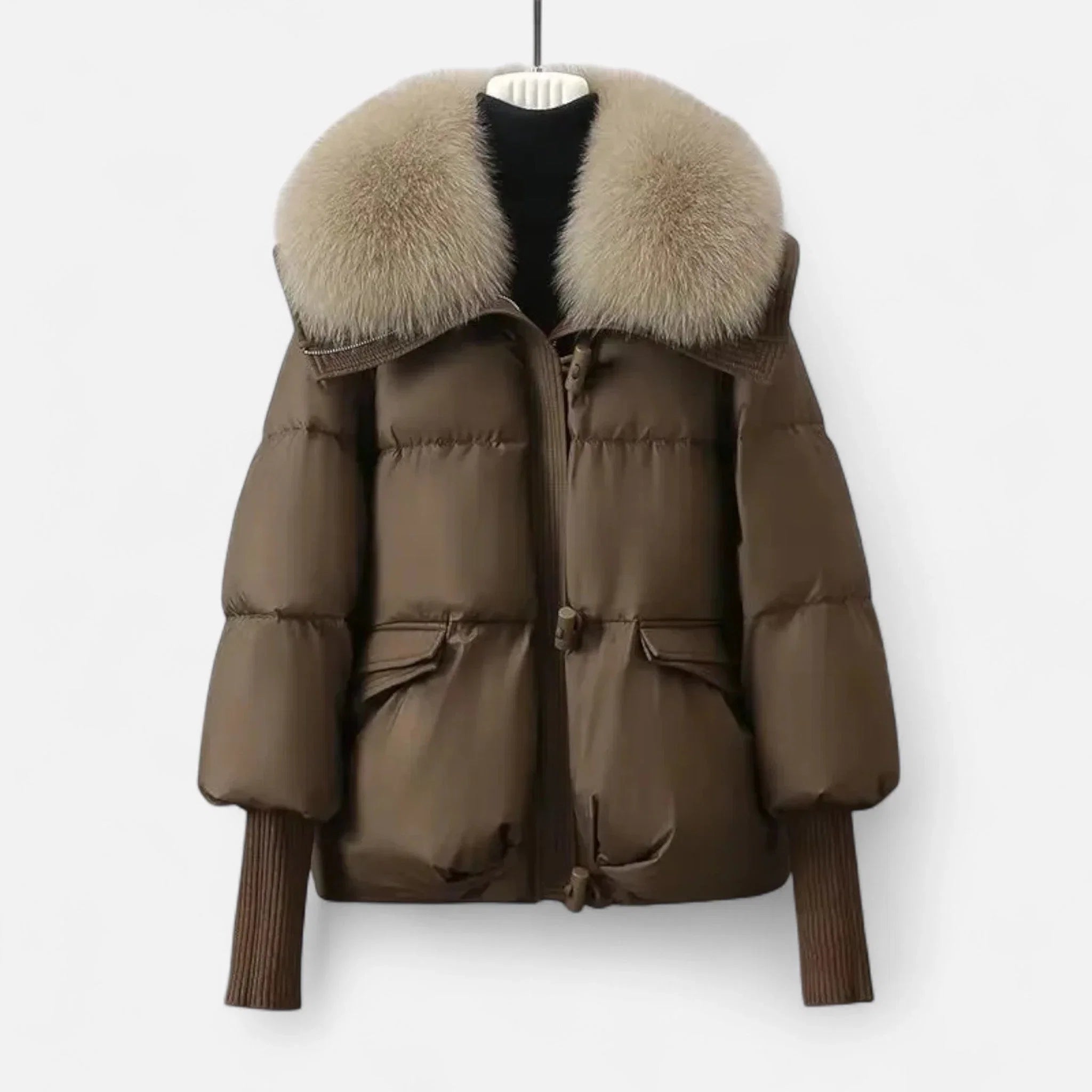 Faux Fur Collar Ribbed Jacket