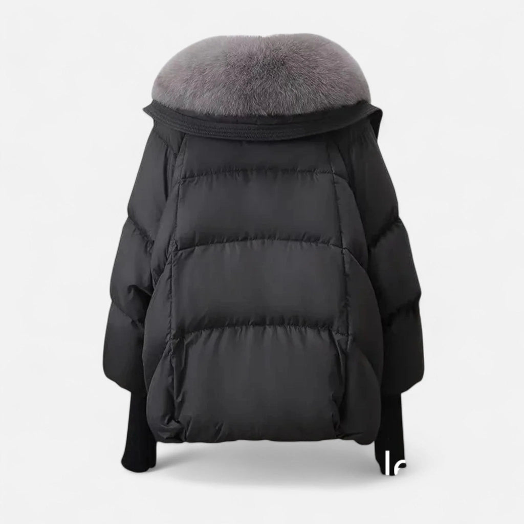 Faux Fur Collar Ribbed Jacket