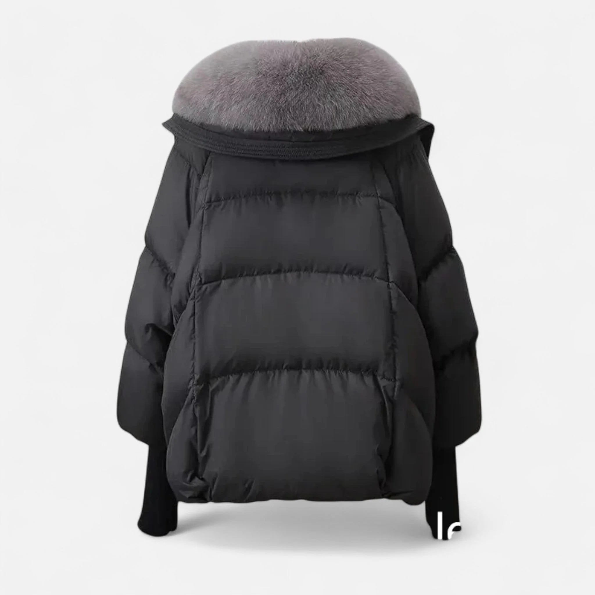 Faux Fur Collar Ribbed Jacket