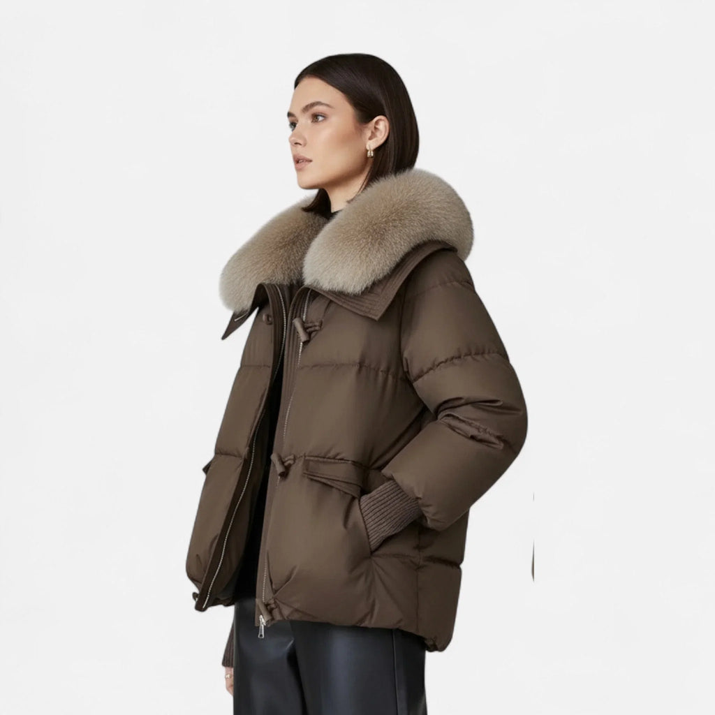 Faux Fur Collar Ribbed Jacket