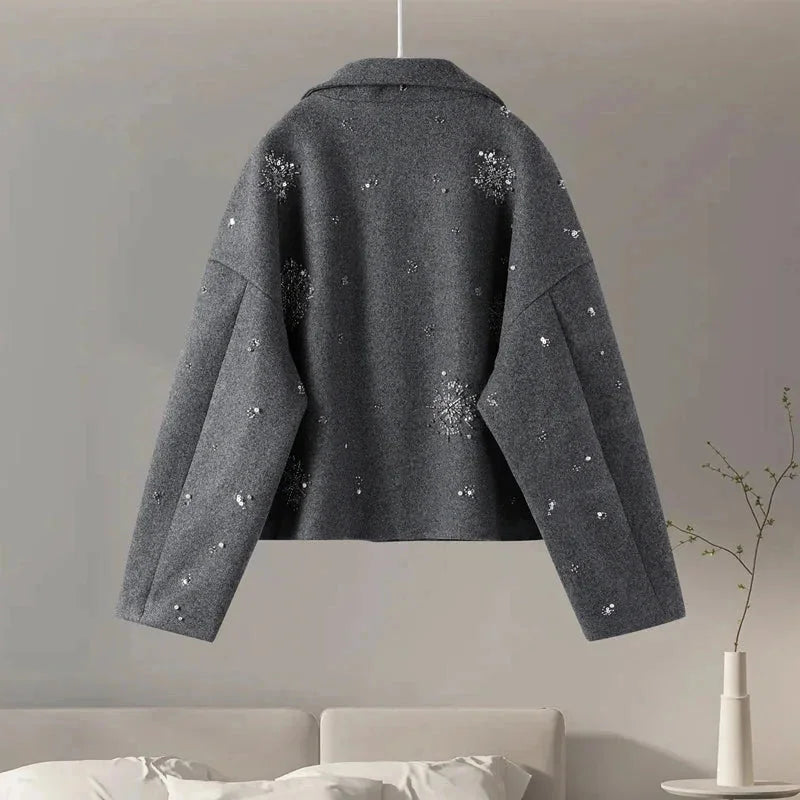 Grey Embroidered Batwing Collar Jacket