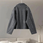 Grey Embroidered Batwing Collar Jacket