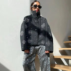 Grey Embroidered Batwing Collar Jacket