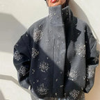 Grey Embroidered Batwing Collar Jacket
