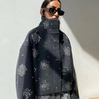 Grey Embroidered Batwing Collar Jacket