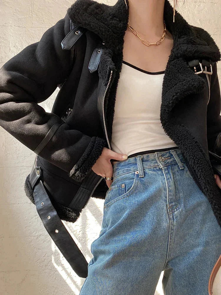 Suede Shearling Lined Winter Jacket