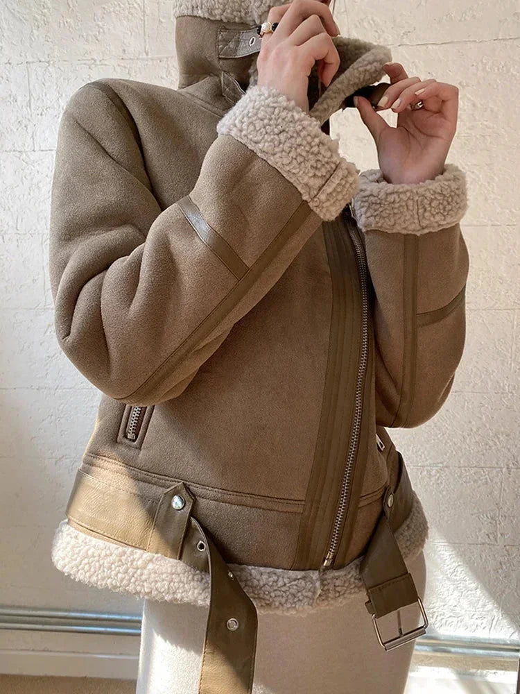 Suede Shearling Lined Winter Jacket