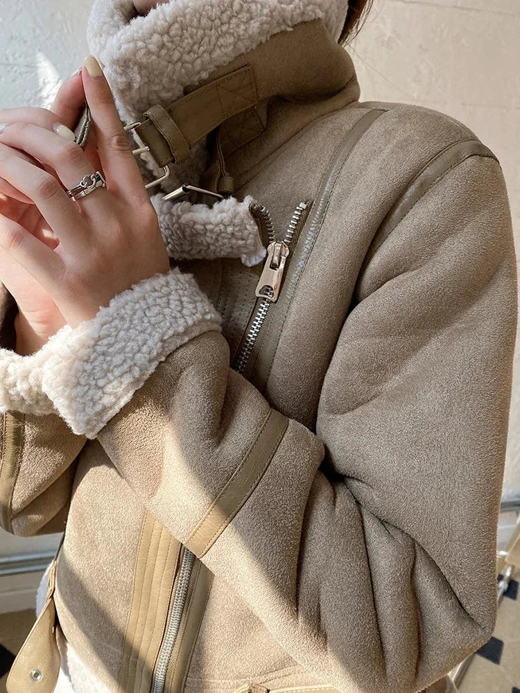 Suede Shearling Lined Winter Jacket