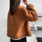 Brown Suede Button Front Jacket