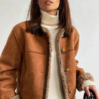 Brown Suede Button Front Jacket