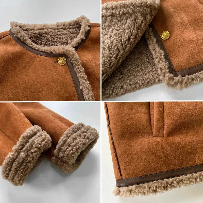 Brown Suede Button Front Jacket