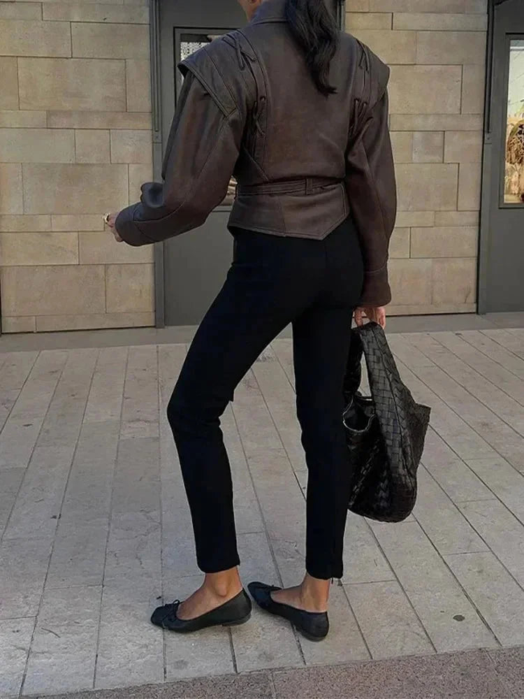 Dark Brown Belted Wrap Jacket