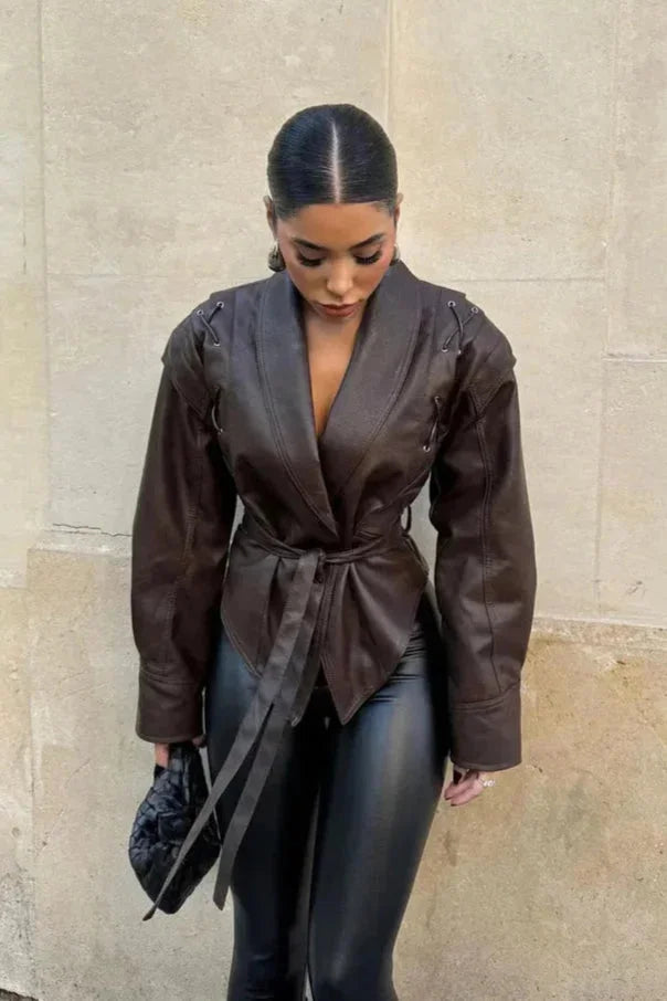 Dark Brown Belted Wrap Jacket