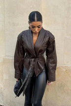 Dark Brown Belted Wrap Jacket