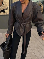 Dark Brown Belted Wrap Jacket