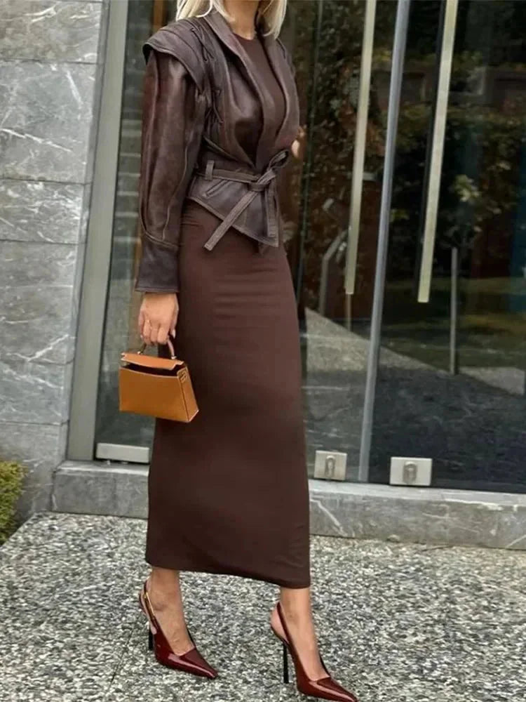 Dark Brown Belted Wrap Jacket