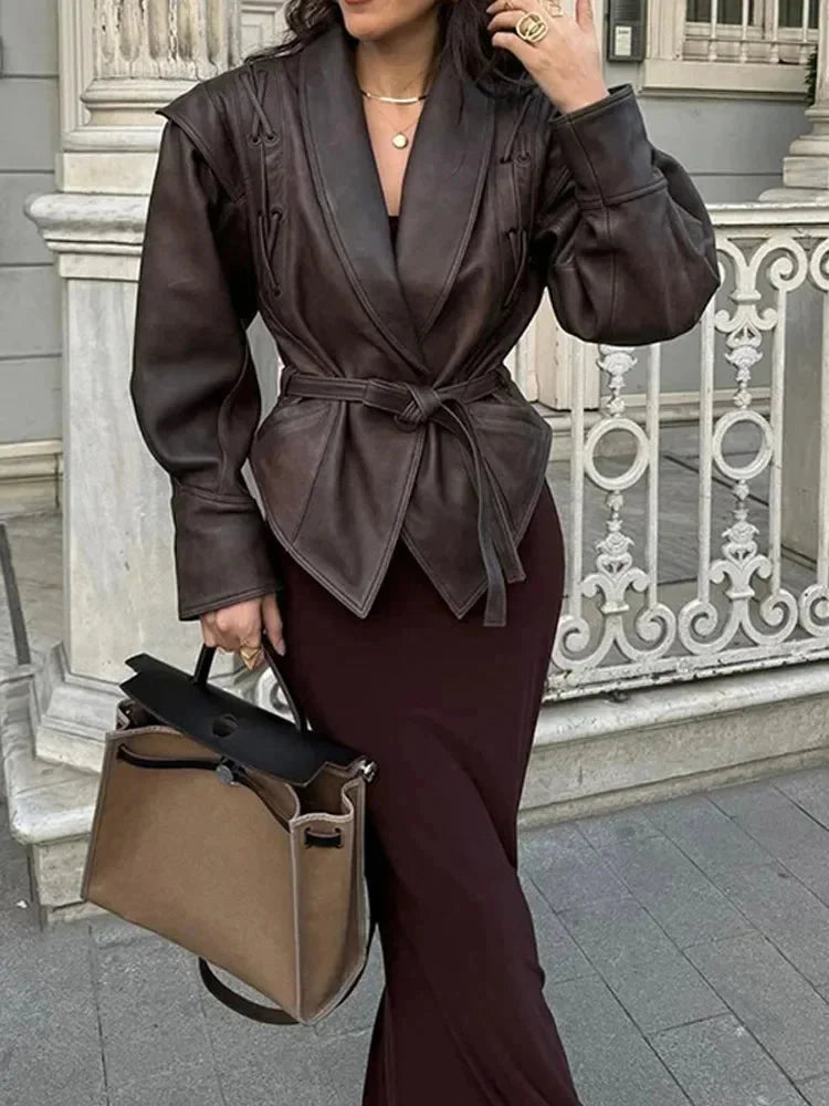 Dark Brown Belted Wrap Jacket
