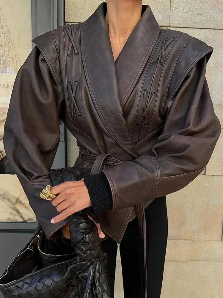 Dark Brown Belted Wrap Jacket