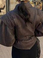 Dark Brown Belted Wrap Jacket
