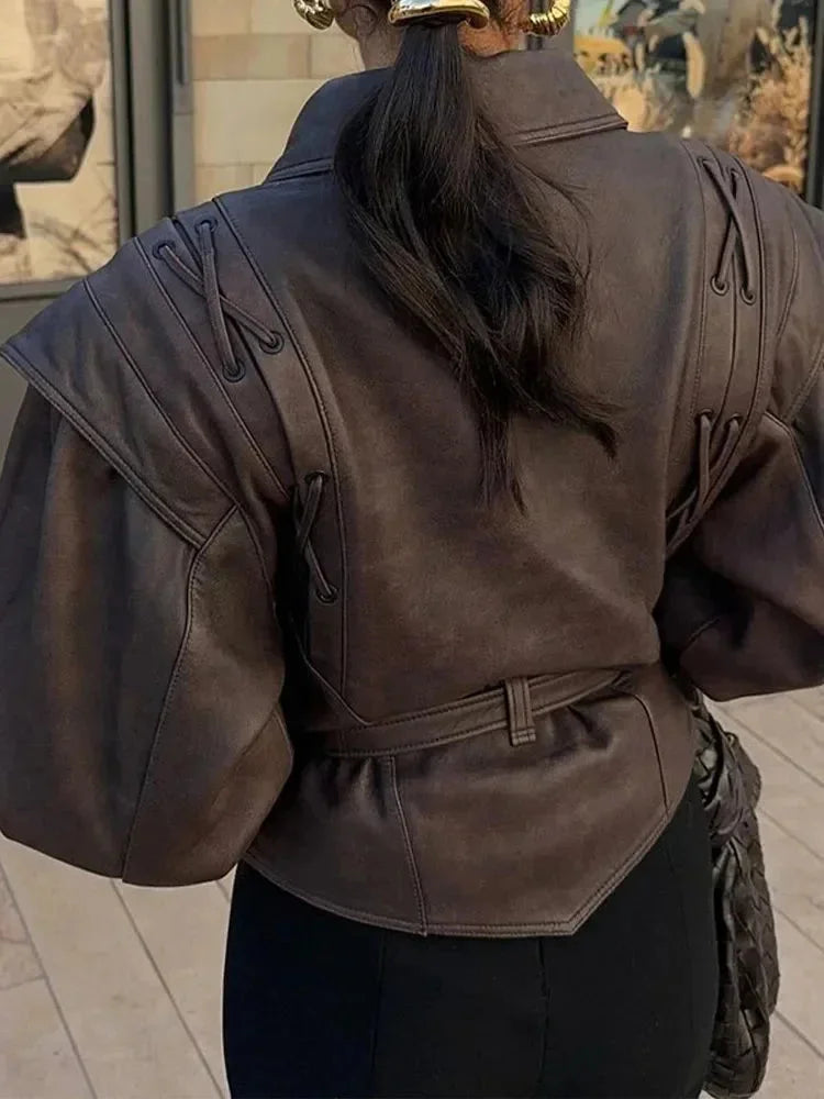 Dark Brown Belted Wrap Jacket