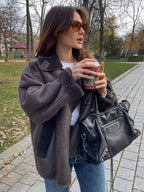 Dark Brown Shearling Effect Jacket