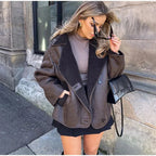 Dark Brown Shearling Effect Jacket
