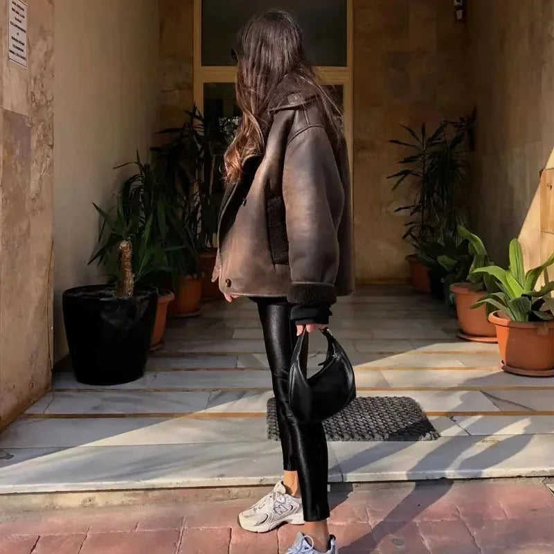 Dark Brown Shearling Effect Jacket