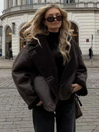 Dark Brown Shearling Effect Jacket